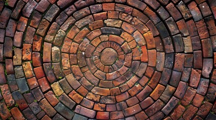 Circular Old Red Brick Road Surface