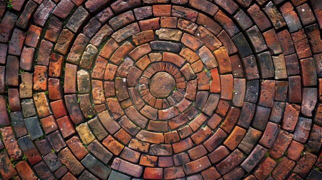 Circular Old Red Brick Road Surface