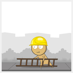 Builder with a ladder at a construction site