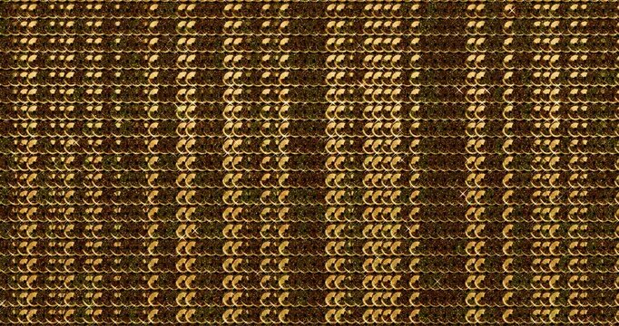 Gold sequins turn up in a wave pattern. Gorgeous background images. Top view. 3D rendering 4K loop animation.