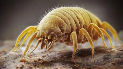 A detailed microscopic view of house dust mite. Close-up of dust mites in their environment living