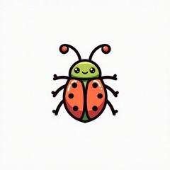 Fototapeta premium Cute Cartoon Ladybug Illustration on White Background, Perfect for Children's Books and Educational Materials