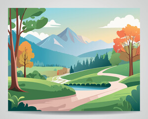 Obraz premium Serene Mountain Landscape with River and Countryside Cottages