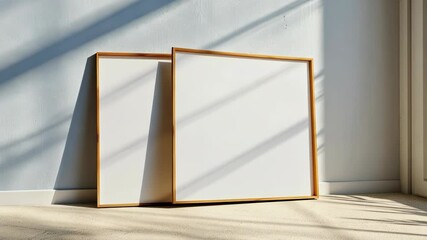 A blank canvas resting on a sunlit floor near a window in a bright room during the afternoon