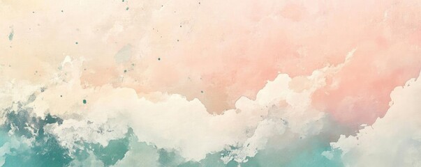 Fototapeta premium A serene watercolor sky with soft clouds and pastel colors, ideal for backgrounds and calming designs.