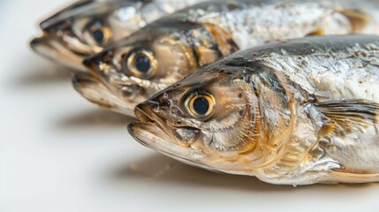Close up macro shot of marinated uncooked Hilsa fish on a white background