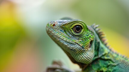 Close up of a green garden lizard