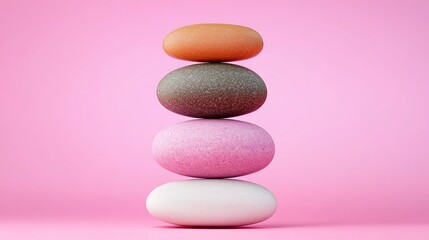 Stacked Stones on Pink Background