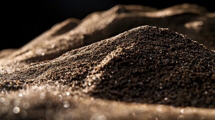Close up of sand heap on black backdrop
