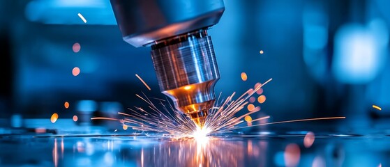 Close-up of a robotic welding machine creating sparks as it joins metal components on an automotive production line