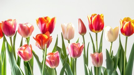 Obraz premium Close up of stunning two toned tulips against a white backdrop Spring blooms in isolation