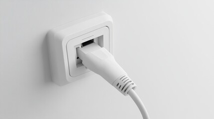 an electric power plug connected to a socket on a clean white background, symbolizing energy and connection.