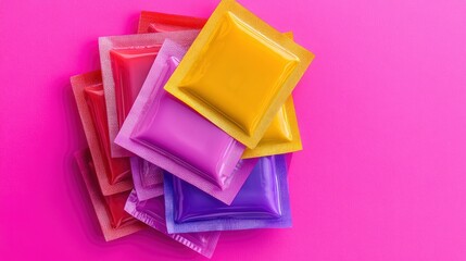 Colorful Sachet Packets on Pink Background