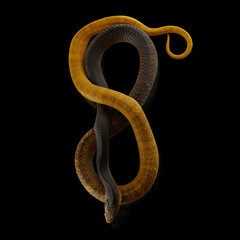 The dramatic lighting and dark background accentuate the snake fluid form and the tension in the scene.