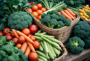 Fresh vegetables and fruits healthy eating organic retail supermarket generated by artificial intelligence