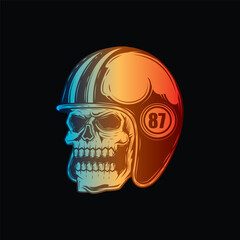 Zombie skull wearing a motorcycle helmet. Original vector illustration in vintage style isolated on black background. T-shirt design.