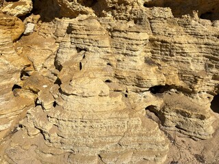 Close-up of rock layers of a cliff, pattern, texture 
