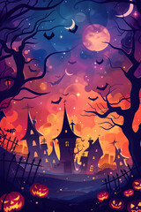 Vector style cute Halloween postcard