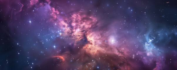 Obraz premium Stunning nebula with swirling pink, purple, and blue gases illuminated by bright stars, creating a breathtaking cosmic scene in deep space