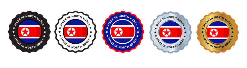 Made in north korea set of sign stamp badge, with varian color blue, silver, gold, black suitable for products manufactured, military, agriculture or food vector illustration eps editable text