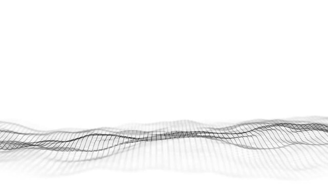 Abstract wave with black points and lines on white background. Science background with moving dots. Network connection technology. Digital structure with particles. 3d rendering.
