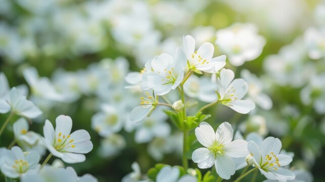 Close up view of white Saxifraga paniculata spring flowers