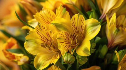 Fototapeta premium Close up Yellow Alstroemeria Bouquet Holiday Banner