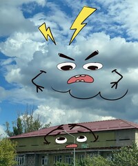 Doodle funny characters on the real photo 