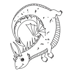 Cute dragon in cartoon style. Fairy tale animal. fantasy Myth. Character of fairy tales. Lizard Coloring book, vector illustration on a white background