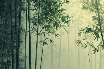 A serene bamboo forest shrouded in mist, evoking tranquility and nature's beauty.