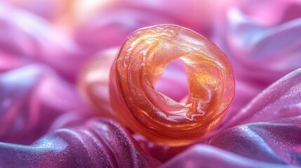 Abstract Shiny Orange Ring on Pink Fabric