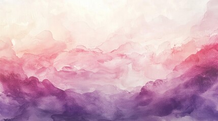 Obraz premium A beautiful watercolor landscape blending soft hues of pink, purple, and white, evoking serenity and tranquility in nature.
