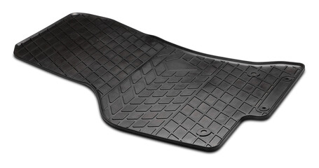 One black rubber car mat isolated on white