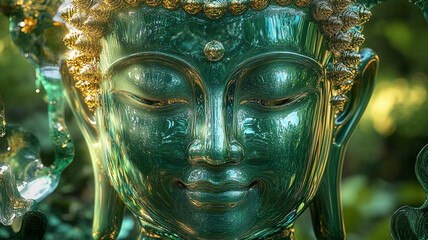Obraz premium An ancient Buddha statue. Precious stones.