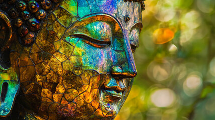 An ancient Buddha statue. Precious stones.