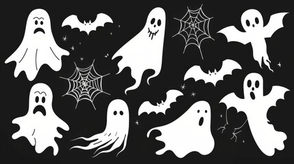 Spooky Halloween Stickers with Ghosts and Bats