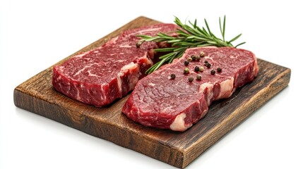 Raw Steak on Wooden Cutting Board