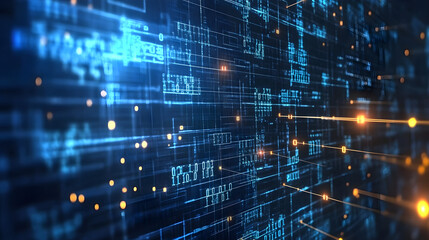 Obraz premium A matrix-like digital environment features glowing lines and data streams creating a futuristic atmosphere