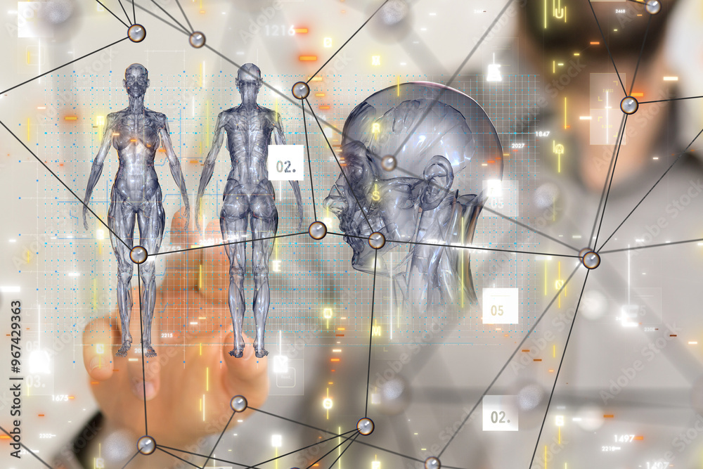 Poster digital medical futuristic interface 3d rendering