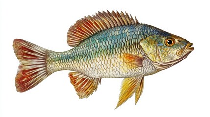 Fototapeta premium Nile tilapia clipart, element, 3D illustration, realistic, isolated on white background