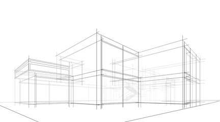 Architectural sketch of modern building 3d rendering