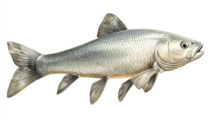 Fototapeta premium Silver carp clipart, element, 3D illustration, realistic, isolated on white background