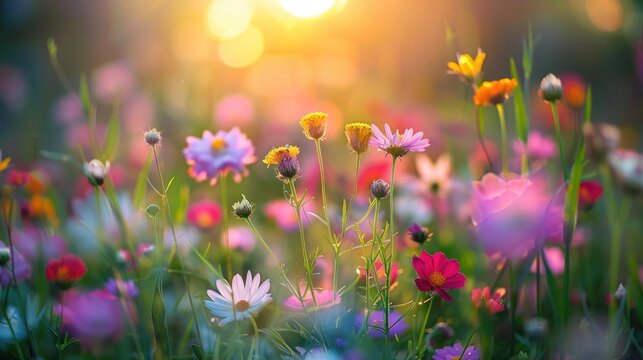 Colorful blooms at dawn in nature