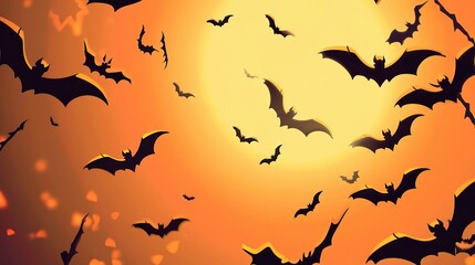 A spooky Halloween Ghost Festival background with bats. The bats are flying around in the dark night sky. There might be a haunted house or a creepy cemetery in the background