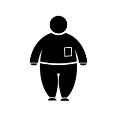 Icons of fat, obese and overweight people. Symbol of a large human in black and white, swollen body, weight gain, enlarged waist, belly size, dieting, unhealthy lifestyle. Vector illustration