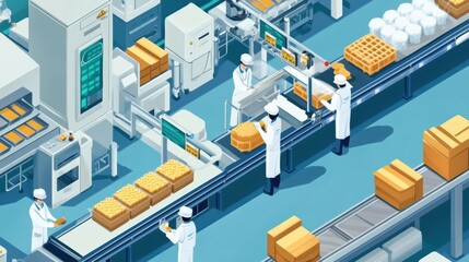 Obraz premium Workflow of a food production line featuring sanitation and cleaning processes between shifts