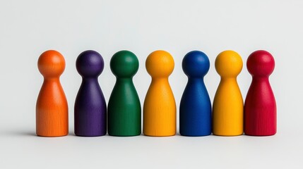 Colorful Wooden People Figures in a Row