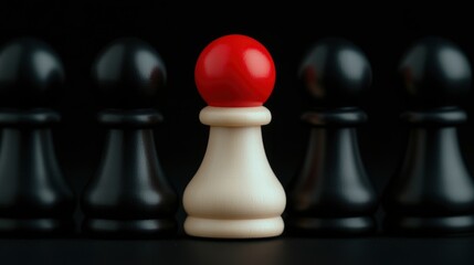 Red Chess Piece Standing Out From The Crowd