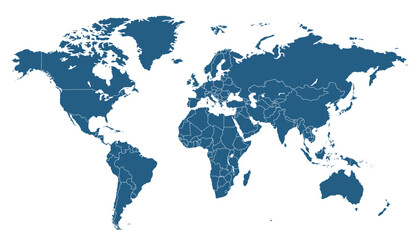 World map. Blue modern vector map. Silhouette map
