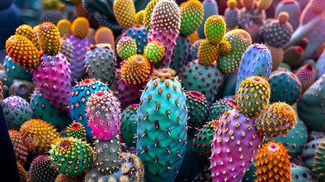 Explore vibrant cacti in a colorful desert garden during sunset in stunning detail